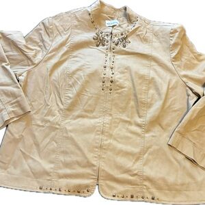 Alfred Dunner Beige Embellished Zip-Front Jacket/Blouse size 20